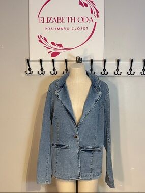 Suzy Shier Light Wash Denim Blazer Jacket Size XXL NWT